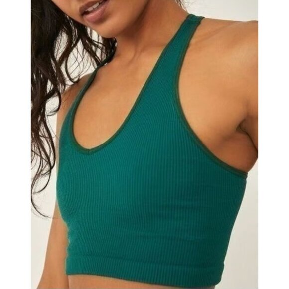Free People Free Throw Ribbed Racer Back Tank Top Size Cropped V-Neck MED - Picture 1 of 5
